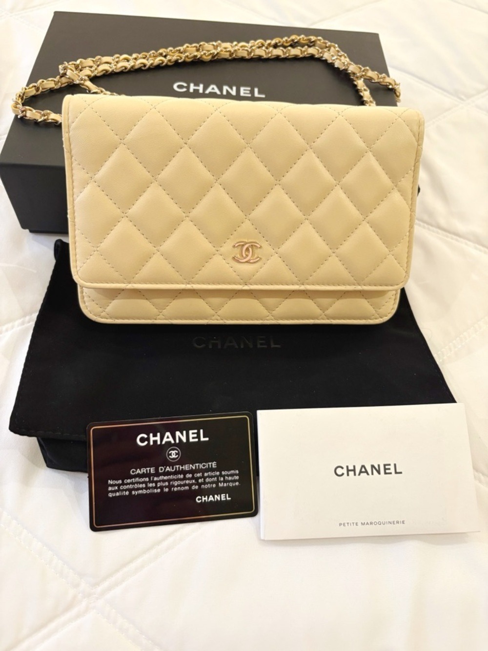 CHANEL Pastel Yellow Quilted Lambskin Crossbody Wallet on Chain “WOC” BRAND NEW